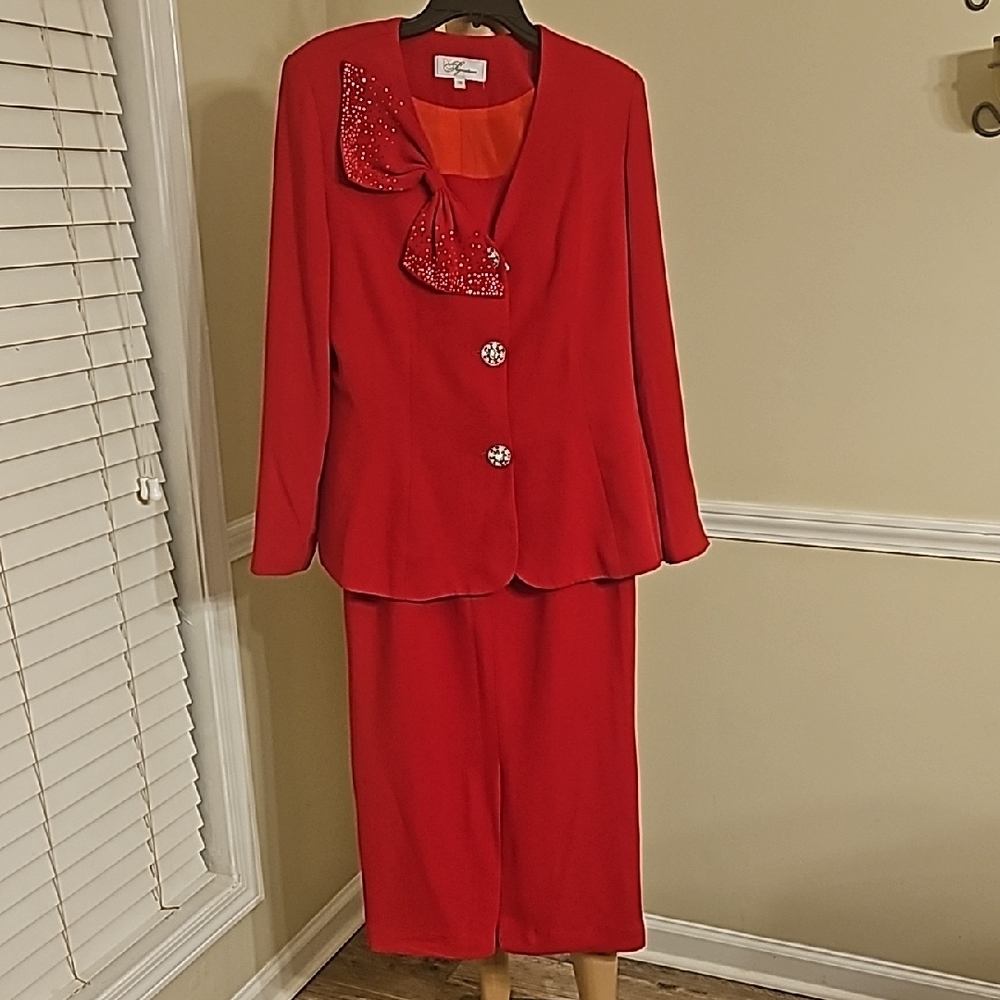 Elegant Red Skirt Suit